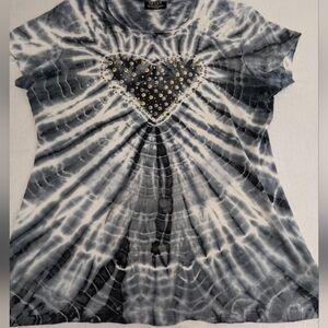 Tryst Tie Dye Blouse with Embellished Heart in Front.  XL